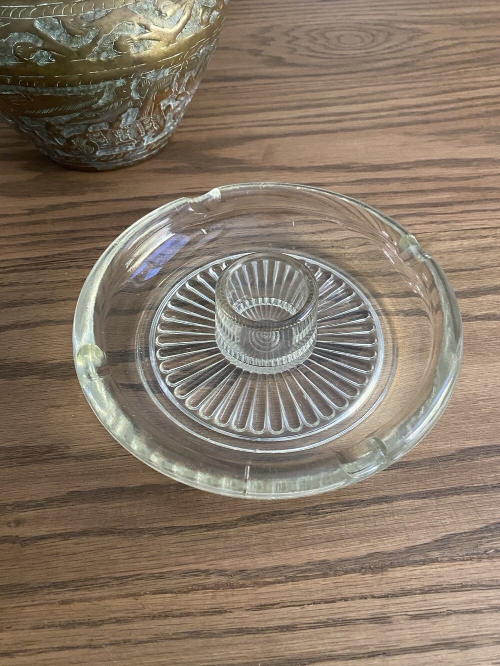 Vintage Midcentury Clear Glass Cigar Ashtray Large Heavy Glass Ashtray